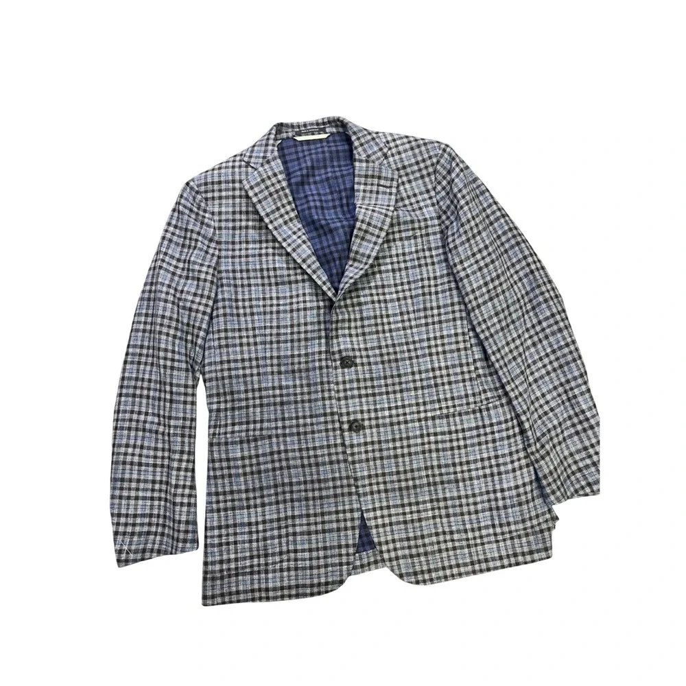 Ermenegildo Zegna DUO Blue Plaid Linen Silk Street Jacket Blazer Switzerland